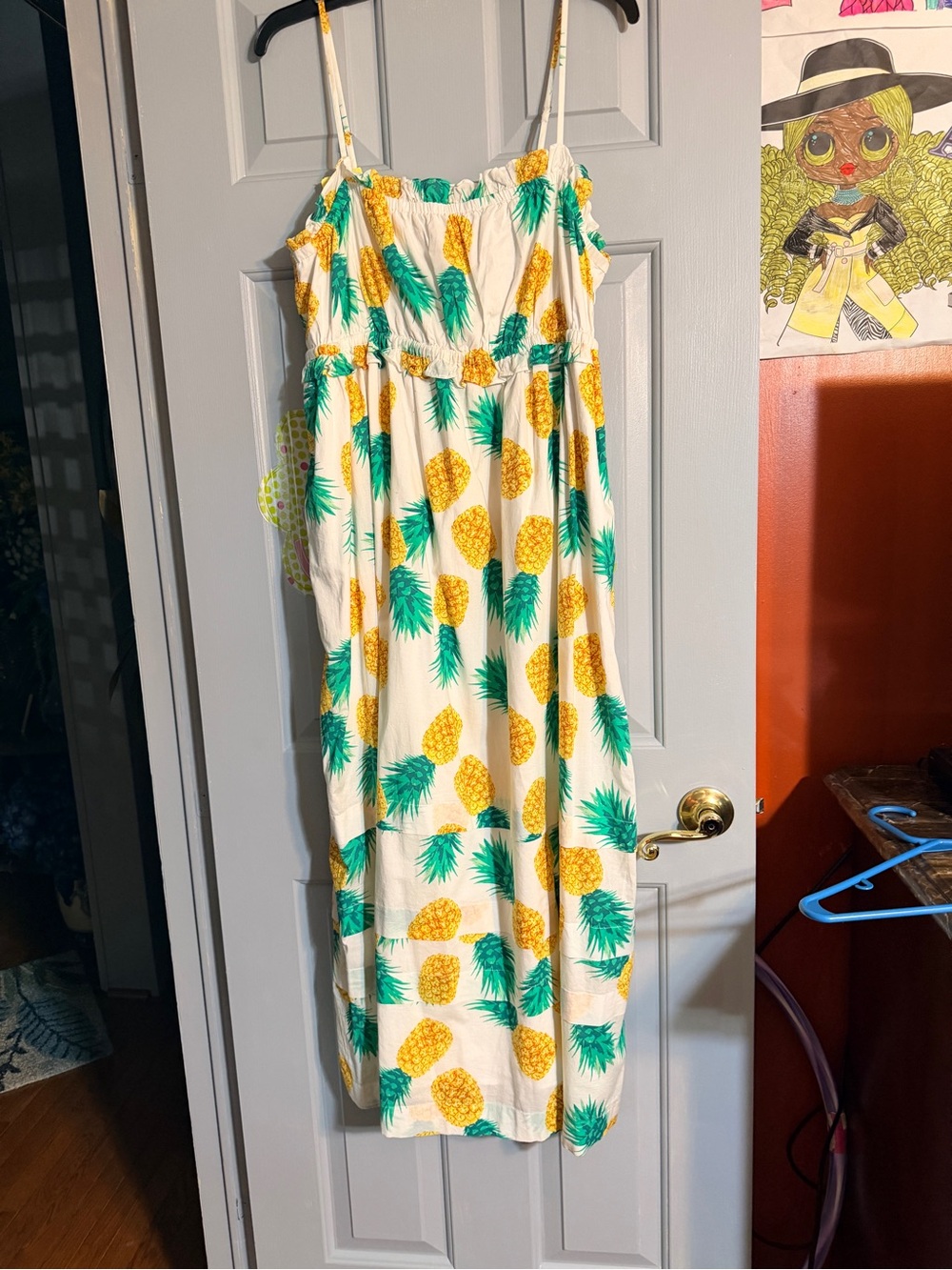 J. Crew Cream Maxi Dress with Yellow & Green Accents